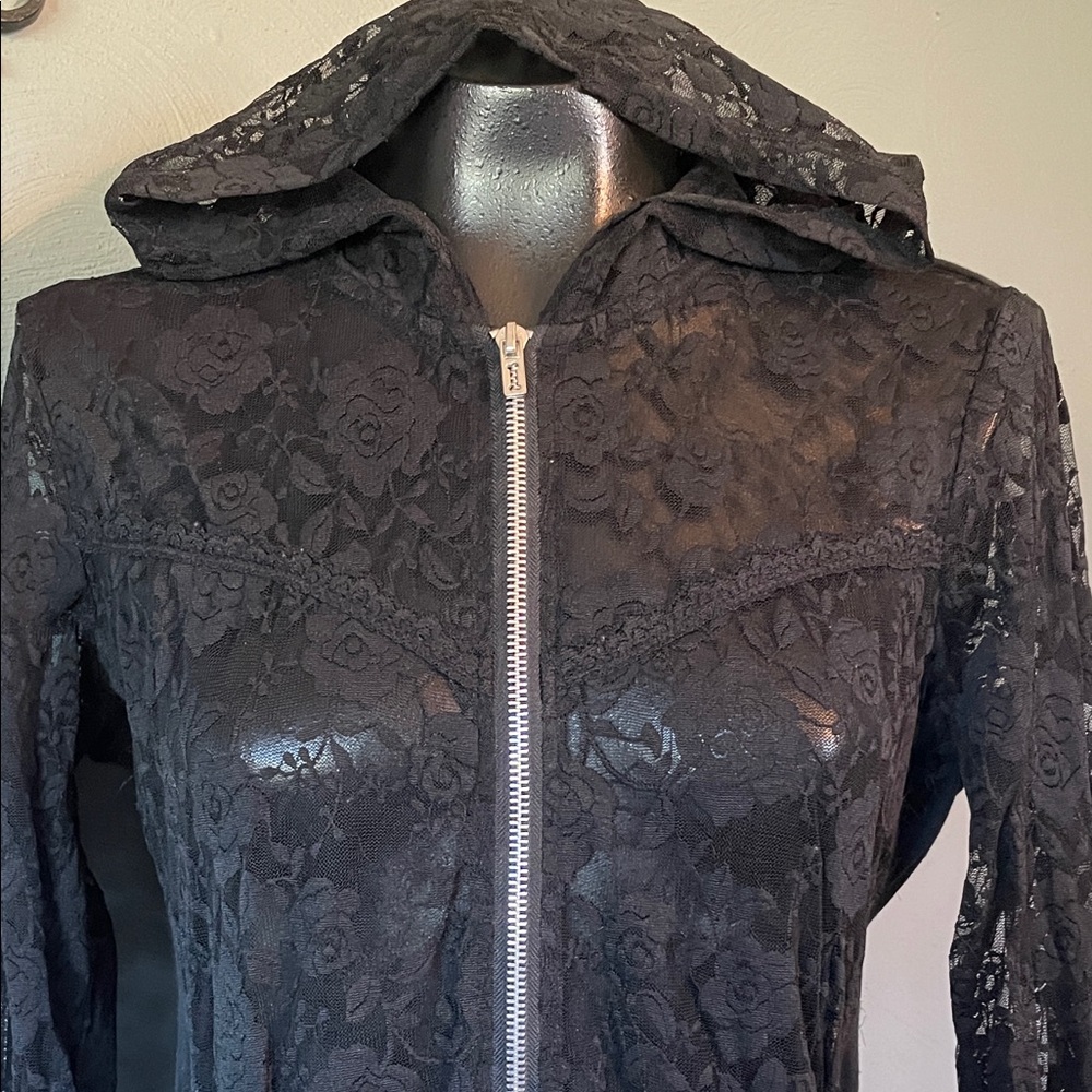 Royal Bones Black Floral Lace Zip Hoodie with Side Lace-Up - Picture 5 of 12